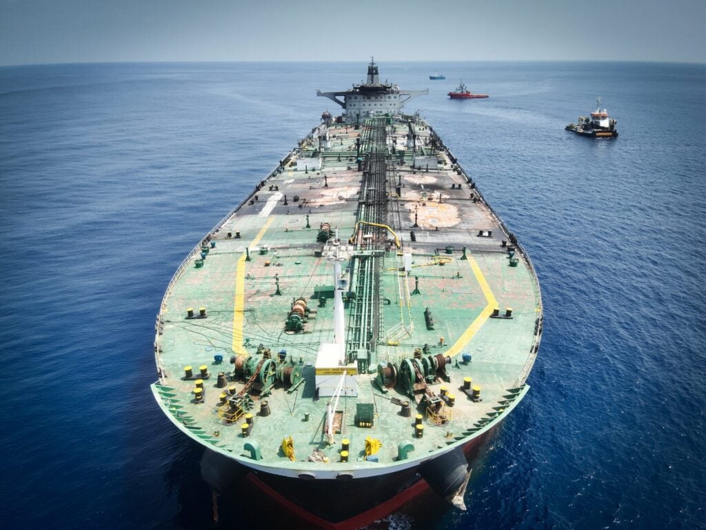 The SOUNION oil tanker during salvage operations in the Red Sea following the 2024 Houthi attack on commercial shipping