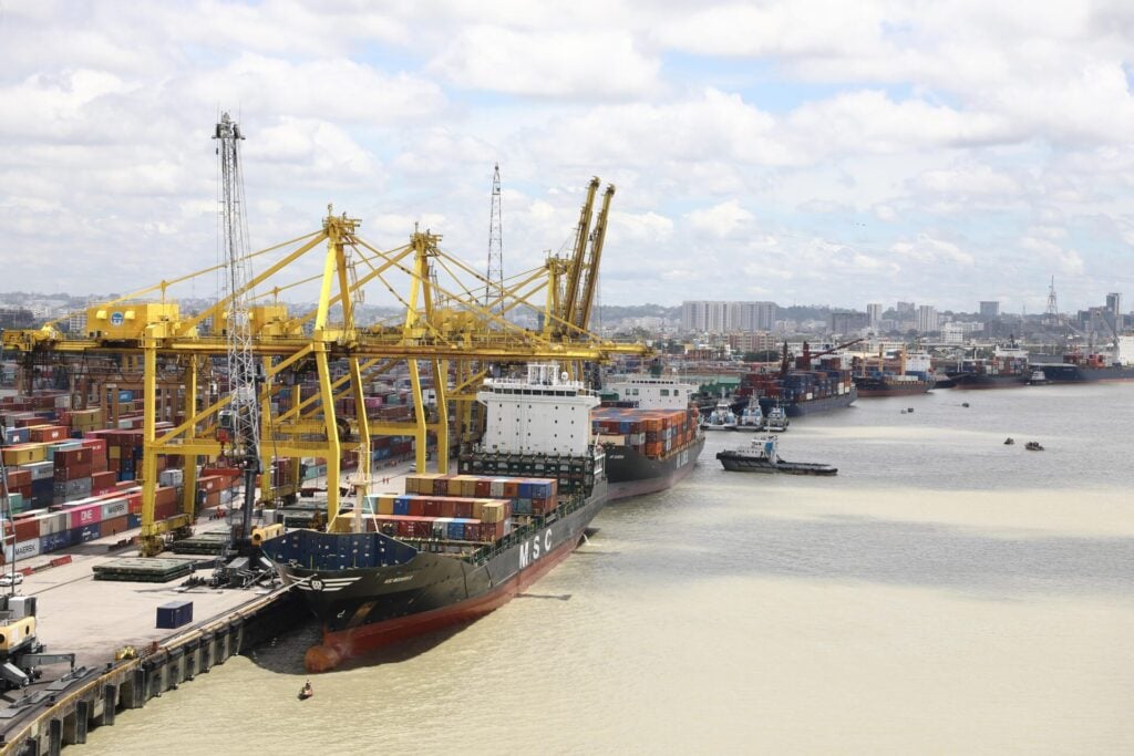 Ambrey Insight image showing commercial container vessels and terminal operations at Chattogram Port amid heightened operational and security risks linked to labour unrest and port disruption in Bangladesh