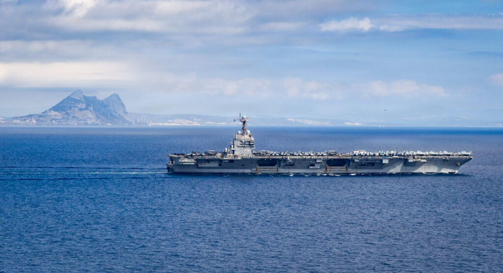 Ambrey Insight image showing a US aircraft carrier operating near Venezuela in the Caribbean Sea