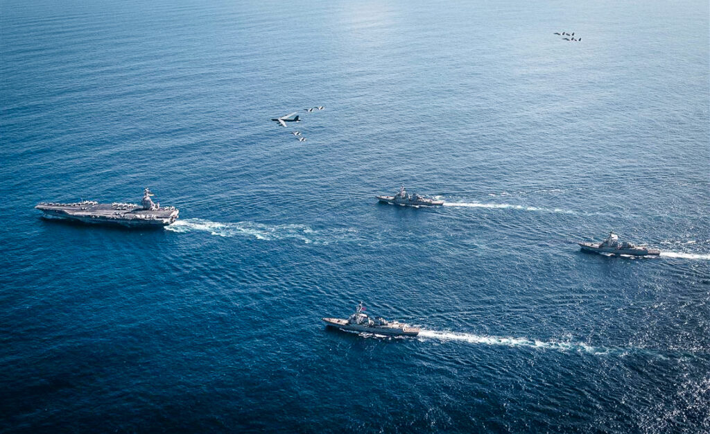 Ambrey Insight image showing US naval vessels and military aircraft operating in the Caribbean Sea amid the ongoing US military build-up offshore Venezuela and rising maritime security risks for merchant shipping