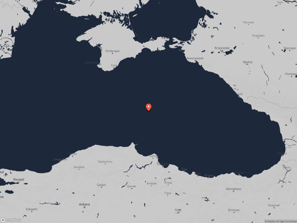 Ambrey map showing Black Sea region showing location of where Ukraine-sanctioned combined oil and chemical tanker was reportedly damaged