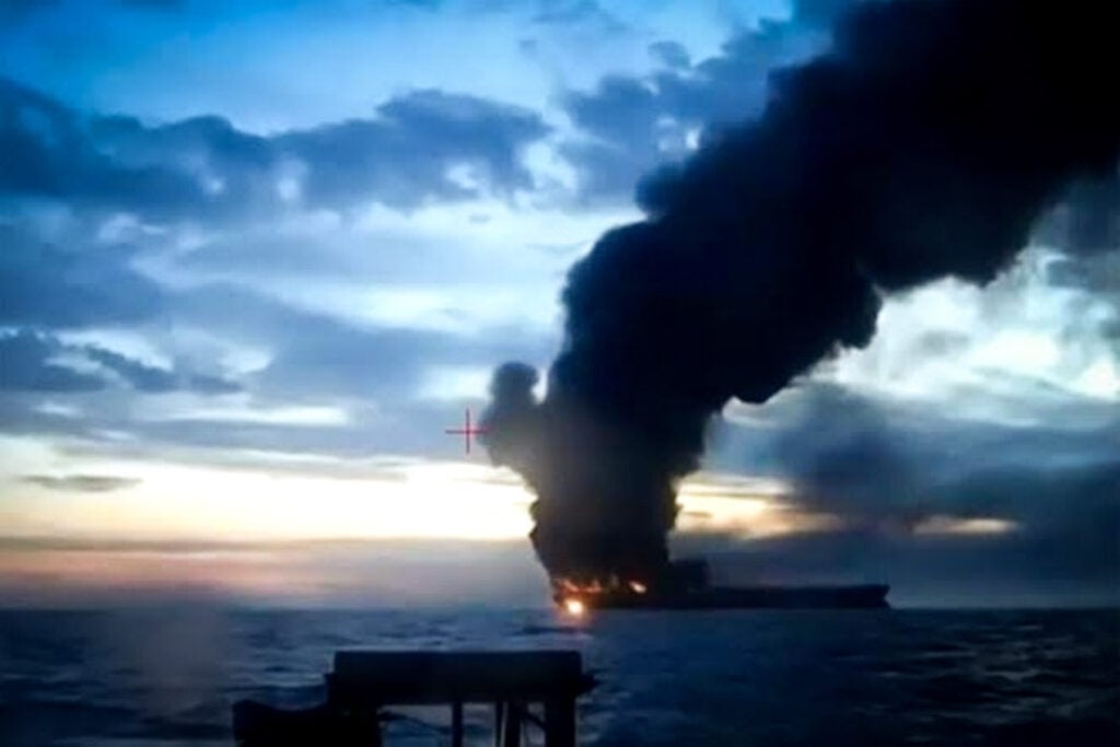 Ambrey Threat Circular: Merchant tanker burning after a Sea of Azov strike amid the heightened Ukraine maritime security threat